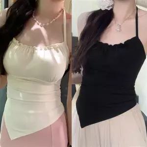 여성 언발 슬림 홀터넥 셔링 끈나시