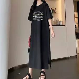 데일리 베이직 옆트임 박스티 롱원피스 여성 캐주얼