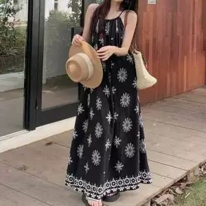 에스닉 패턴 롱 원피스 민소매 맥시 드레스 바캉스룩