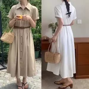 여름 데일리 카라 셔츠 롱 원피스 벨트세트 루즈핏