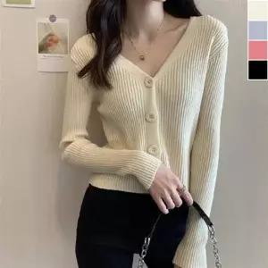 여성 단추 골지 가디건 1P 데일리 슬림핏 니트 아우터