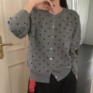 라운드넥 가디건 도트 긴팔 카디건 여자 사무실 학생