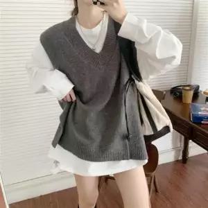 여자 2컬러 감각적인 니트베스트 레이어드 니트조끼