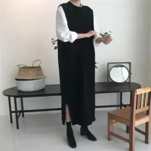 여자 2컬러 세련된 레이어드 스타일링 롱 니트조끼