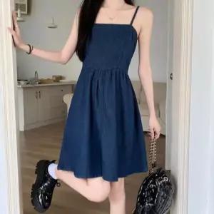 끈나시 데님 플레어 원피스 셔링 청원피스 미니멀룩