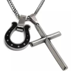 12331008 남자 목걸이 가벼운 패션 심플 silver KYASYA 스테인리스 말발굽 크로스 펜던트 호스슈 메탈 더블