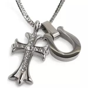 12330982 남자 목걸이 심플 패션 가벼운 silver KYASYA 스테인리스 말발굽 크로스 펜던트 호스슈 메탈 반짝