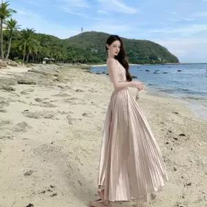 엘럽 치마 원피스 빈티지 여름 여성용 홀터넥 롱스커트 머메이드 바캉스 프렌치 파티 쉬폰 원템2