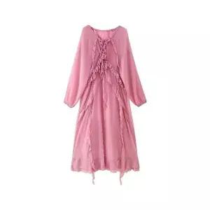 엘럽 여자 쉬폰 원피스 여름 아이템 레이어드 프릴넥 긴팔 브이넥 원템2