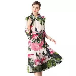 엘럽 여자 정장 원피스 크로스 플레어 소매 프릴 프린트 트렌치 긴팔 조거 셔링 가디건 형 원템1