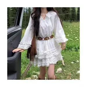 엘럽 여자 정장 원피스 가을 광야 숲속 벨트 홀터넥 소매 케이크 스커트 원템3