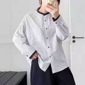 여성 스트라이프 셔츠 긴팔 차이나 싱글 블레이저 KS1