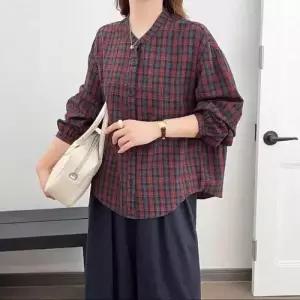 여사친 체크 스트라이프 셔츠 싱글 차이나 블레이저 긴팔 슬림 KS1