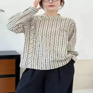 캐주얼 여사친 긴팔 스트라이프 셔츠 트윌 카디건 톱 라운드 KS1