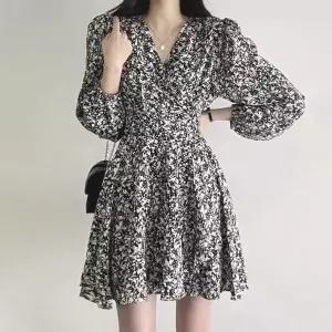 [하프클럽/]소개팅 모임 원피스 코디 플라워 패턴 랩 플레어 핏
