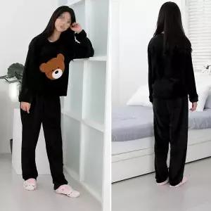 [하프클럽/]빅베어 블랙 여성용 극세사 수면잠옷세트 겨울 보온