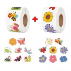 WL 2롤세트 꽃 나비 잠자리 스티커 꾸미기 3.2cm 1000pcs S755