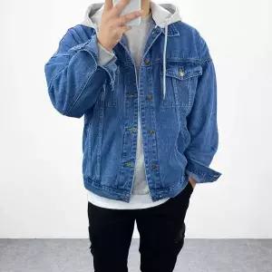 [하프클럽/]남자 오버핏 빅사이즈 데님 트러커 후드 탈부착 청자켓