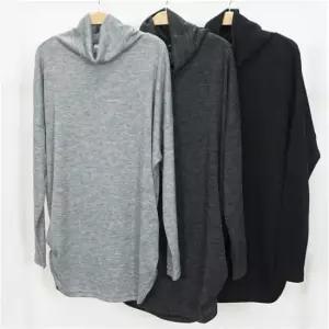 빅사이즈 여성 폴라 니트 긴팔 터들넥 롱 티셔츠