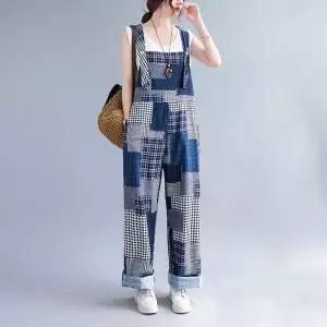 [하프클럽/]F53766 빈티지프린팅 면멜빵바지 점프슈트 와이드멜빵