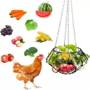 걸이식 치킨 피더 925인치 대형 접이식 야채 간식 홀더 볼 4 스테인리스 체인 튼튼한 닭장용 가금류 양배추