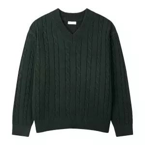 [하프클럽/]남자 카인 워셔블 케이블 브이넥 긴팔 니트티 GN-KN-Q005-딥그린