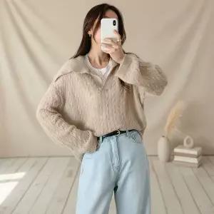 [하프클럽/]여성 알파카 꽈배기 빅사이즈 세일러카라 니트