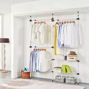 PS로빙 수납식 옷걸이봉3단 바구니2단 행거 902 행거