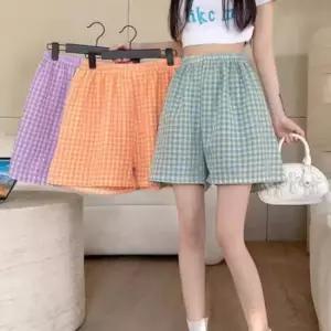 [라일리여성언더웨어] Rly 여성 여름 파자마 루즈핏 체크 3부 숏팬츠 반바