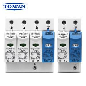 호환 TOMZN AC SPD DIN 레일 1P NPE 3P NPE 50KA T1 T2 385V 255V 가정용 서지 보호기 저전압 피뢰기