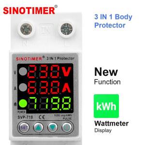 호환 220V 230VAC 63A 조정 가능한 과전압 저전압 서지 보호 계전기 과전류 제한 와트 kWH 에너지 미터 전력 소비량