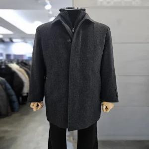 [바쏘옴므]바쏘옴므 남성 블랙 울 캐시미어 헤링본 모피패널 하프 코트 WSZ4CJ32