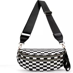 여성용 체크 크로스바디 범백 나일론 지갑 체커보드 패니 팩