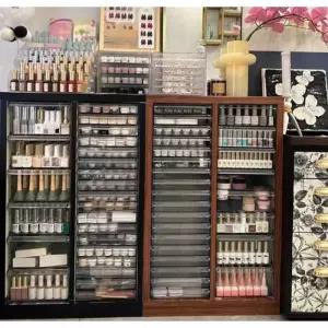 네일샵 서랍장 매니큐어 진열장 선반 정리 나무색 뷰티샵