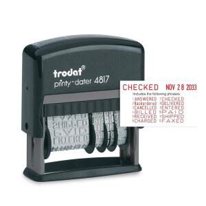 트로닷 프린트 4817 이코노미 다이얼-A-프레이즈, 12가지 인기 오피스 메시지, 월 단위 문자, 요일 및 연도 숫자, 고무 날짜 스탬프 u2013 셀프 잉킹(빨간색)