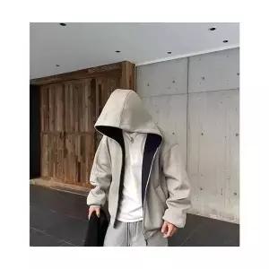 남성 집업 가디건 복합 배색 더블 카디건 솔리드 미니멀 루즈핏 후드 MODU1