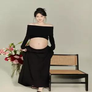 만삭 촬영 임산부 오프숄더 만삭촬영 셀프 임부 주수사진옷 옷 스커트 의상 임부복 크롭