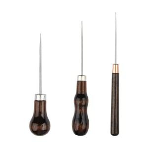 나무 손잡이 송곳 DIY 가죽 텐트 재봉 핀 펀치 구멍 수리 도구  핸드 스티처 공예 바느질 작업  3 개