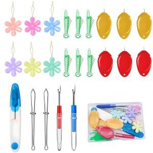 여러 바늘 스레더 키트 조롱박워터고기 엄지 바느질 솔기 리퍼 족집게 DIY 용 가위 상자가있는 골무