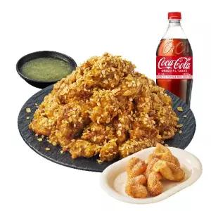 [노랑통닭] (순살)우도 땅콩 치킨+땅콩 크림 꽈배기+콜라1.25L