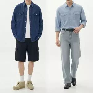 [화이트빌딩]남자 청남방 포켓 데님 빅사이즈 오버핏 셔츠