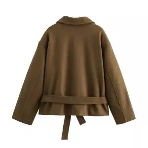 여친 모직 빈티지 캐주얼 가을 루즈핏 벨트 코트 긴팔에 자켓 카라 ST3