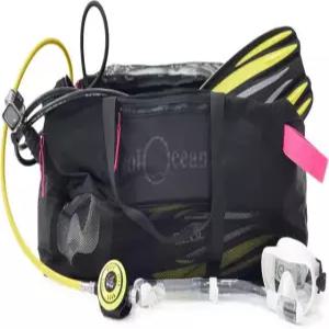 솔오션 100L XL 다이브 메쉬 더플백 - 초대형 스쿠버 & 스노클 기어백 롱 핀 풀 세트에 적합 바닥 배수 통풍구가 있는 퀵 드라이 경량 여행 가방 접이식