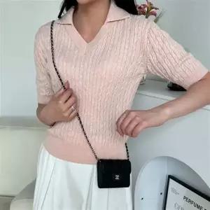 꽈배기 카라 브이넥 반팔 니트티 슬림 니트