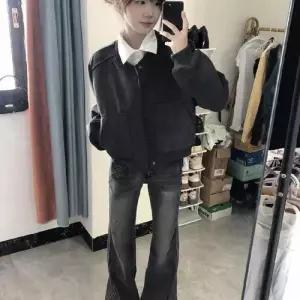 회색 빈티지 캐주얼 춘추 점퍼 자켓 여자야구점퍼 야구 쇼트 상의 ible3