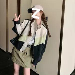 여성 루즈핏 컬러 블록 베이스볼 점퍼 봄여름 스탠드 칼라 윈드브레이커 캐주얼 스타일 자켓