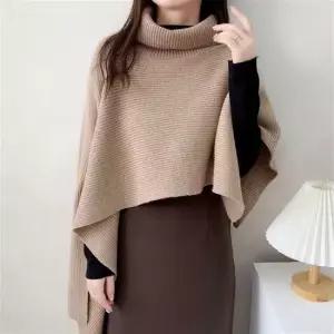 머플러 스타일 터틀넥 언발란스 니트 케이프숄 망토