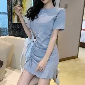 꾸안꾸 그레이 라운드넥 원피스 캐주얼 편안한 슬림핏