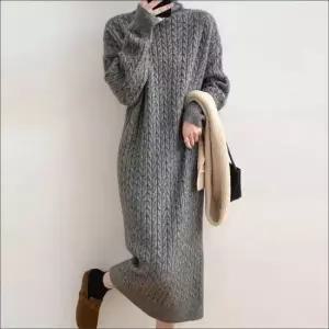 하이넥 터틀넥 목폴라 꽈배기 니트 롱원피스 겨울 데일리