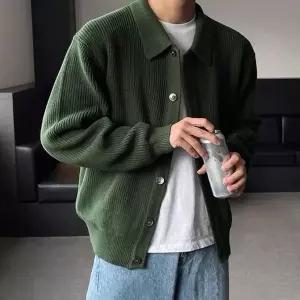 [하프클럽/옷자락]남자 간절기 하찌 골지 심플 빅사이즈 카라넥 가디건